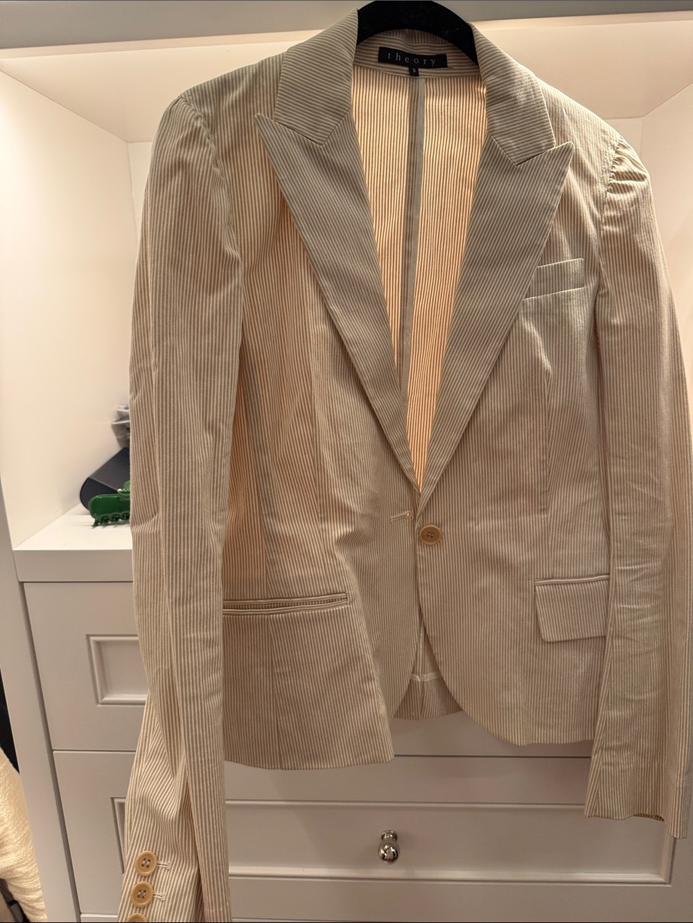 Theory Light Beige Pinstripe Blazer